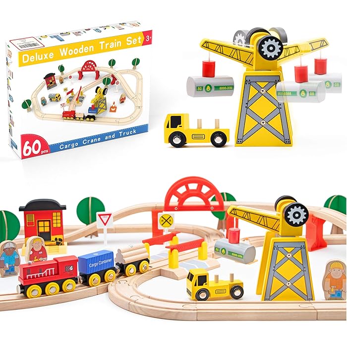 Buy Crane Train Set 60 Pcs Wooden Track & Exclusive Crane & Trains
