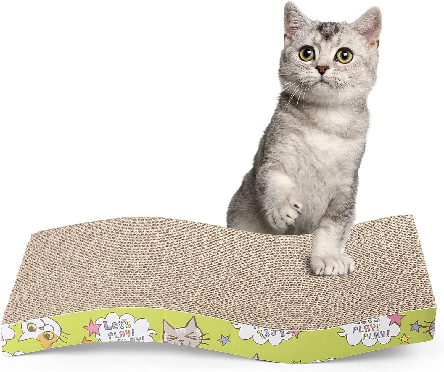 PrimePets Cardboard Cat Scratchers for Indoor Cats, Reversible Cat Scratch Pad with Catnip, 9 inch Wide S Shape Corrugated Board for Furniture Protection : Pet Supplies