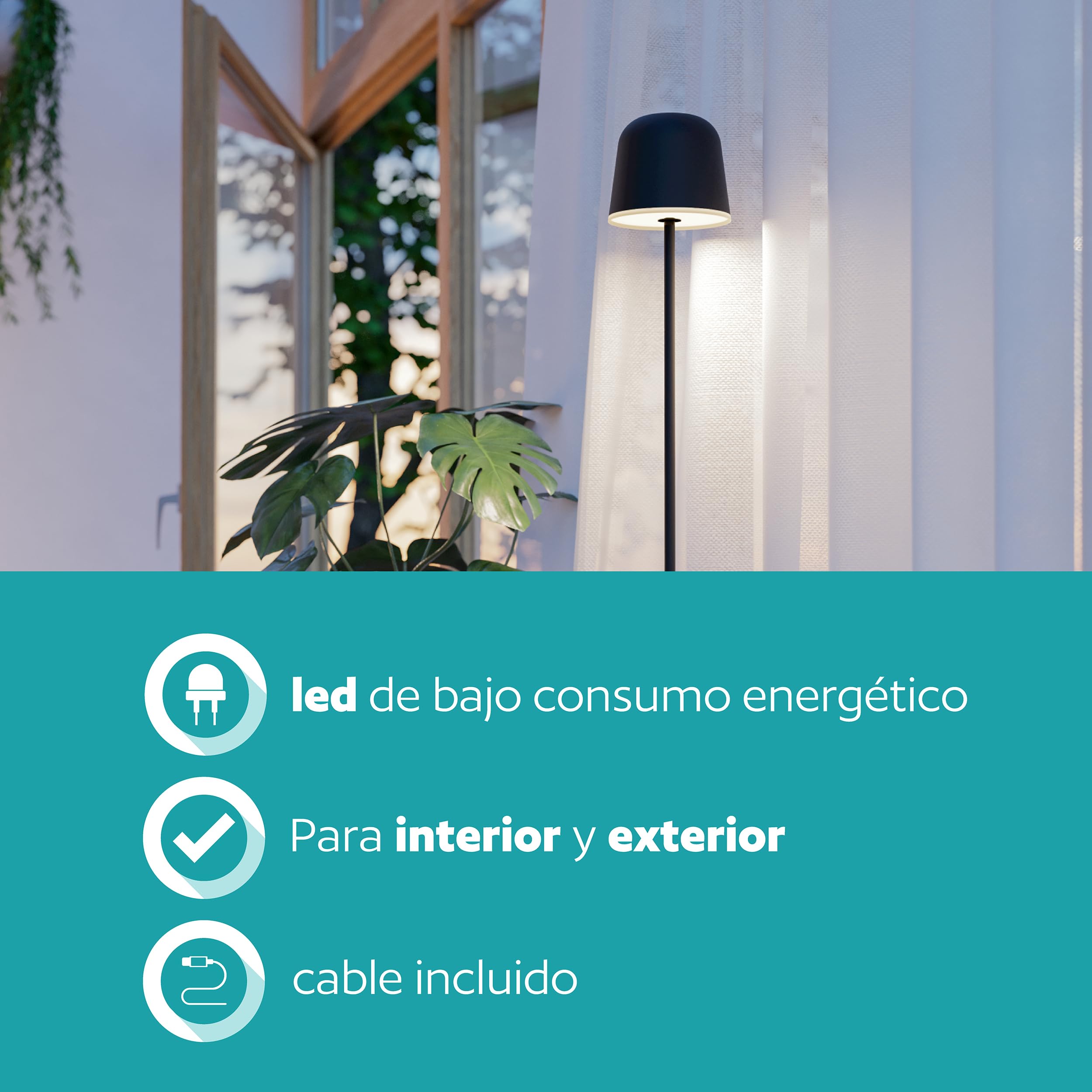 EGLO Mannera-L, lámpara de pie inalámbrica, regulable al tacto, lámpara | de pie de metal en negro, para exterior e interior, IP54