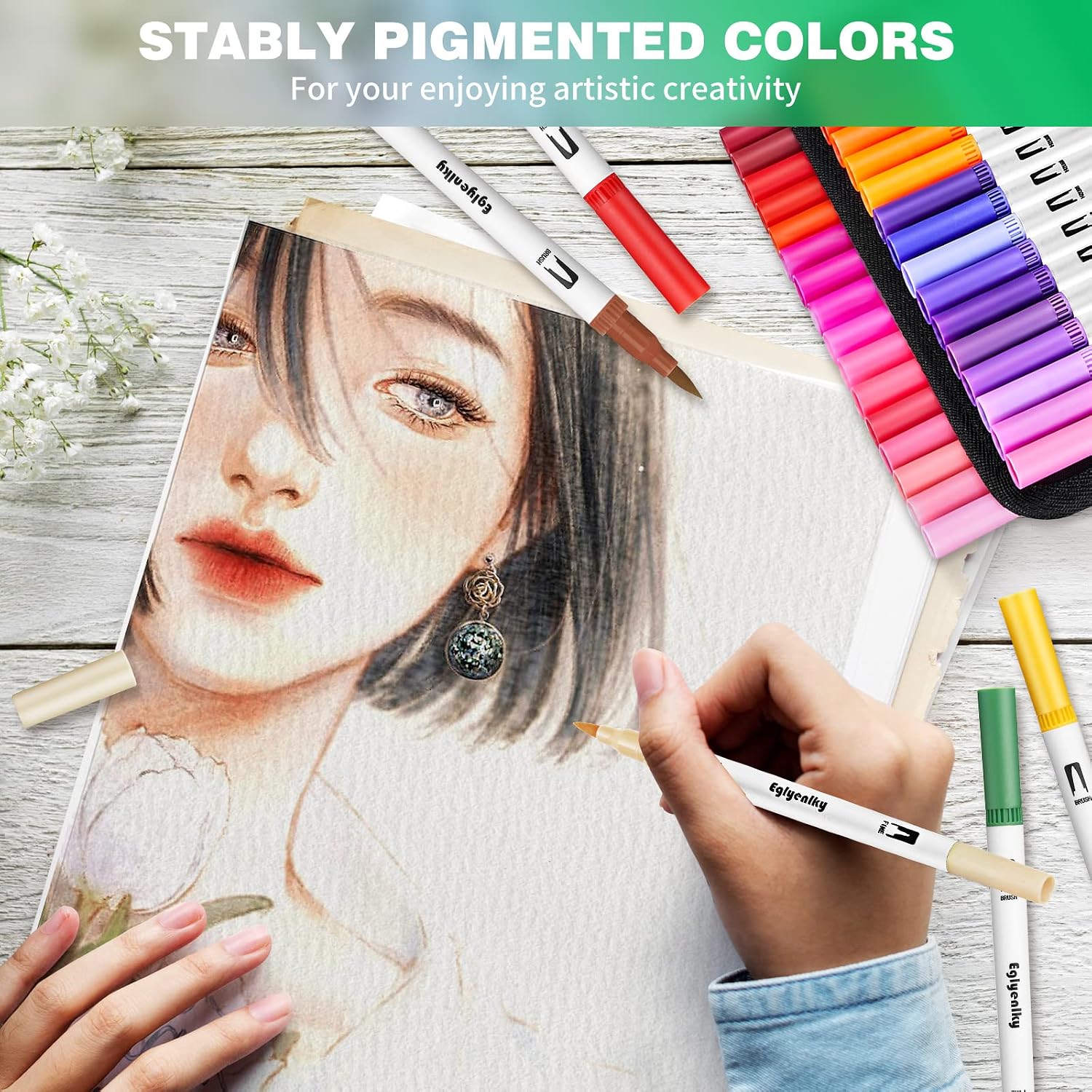 Eglyenlky Markers for Adult Coloring,100 colors,Dual Brush Pens image 4