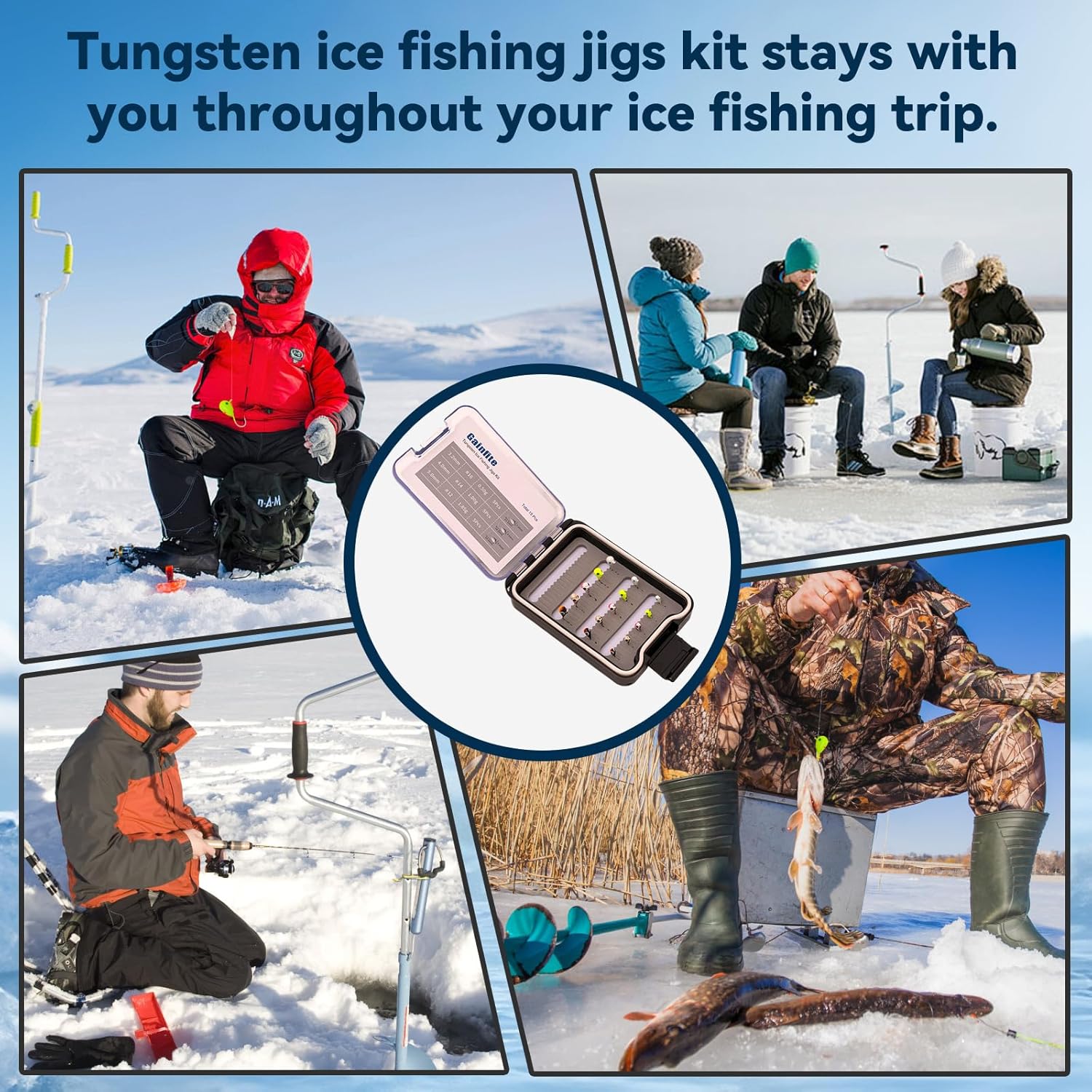 Tungsten Ice Fishing Jigs Kit, 15/21/30/45-Piece 3.2/4/5/6mm Glow in Dark Tear Drop Lures with 2-Sided Waterproof Tackle Box - Walleye/Perch/Crappie Jigs for Cold Water