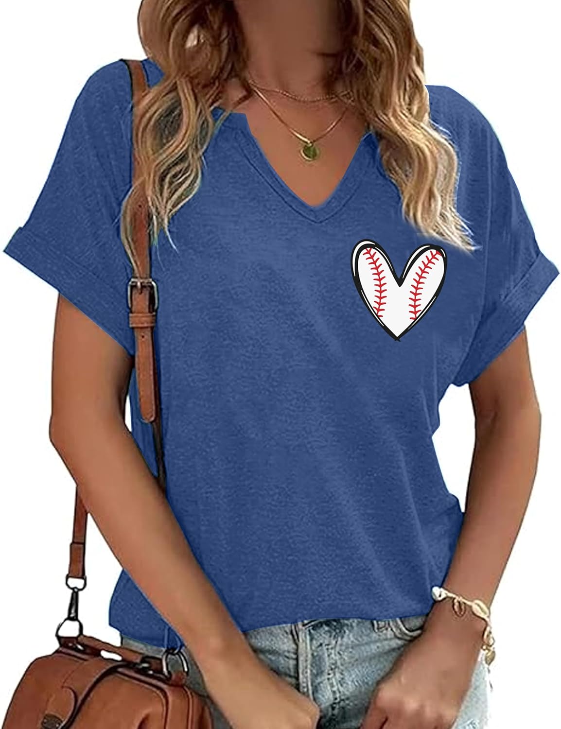 Baseball Mama Shirt Baseball Mom Tshirt Game Day V-Neck Short Sleeve Cheer Mom Heart Graphic Tees