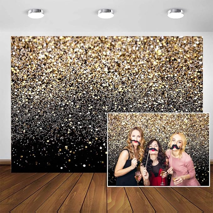 CYLYH 7X5ft 2025 New Year Backdrop Black and Gold Backdrop Golden Spots Backdrop Vintage Astract Glitter Background Wedding Adult Baby Children Holiday Party Decor New Year Party Backdrop