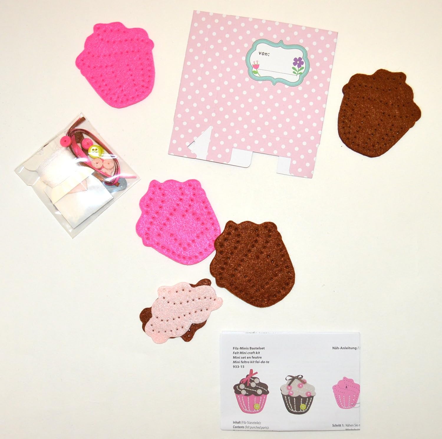 Kleiber KLEIE Mini-2 x Felt Cupcakes, Fabric, Multi Coloured, 18x14x1.5 cm