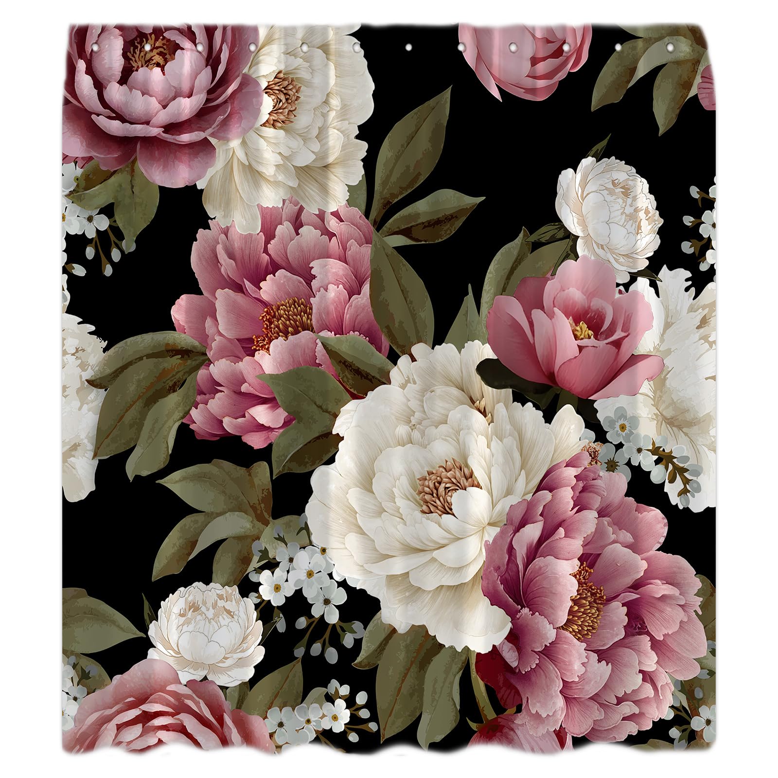 CCNSTMS Black Floral Shower Curtain Vintage Burgundy Red Pink Rose Flower White Peony Rustic Botanical Women Girl Bathroom Curtains Decor Fabric with