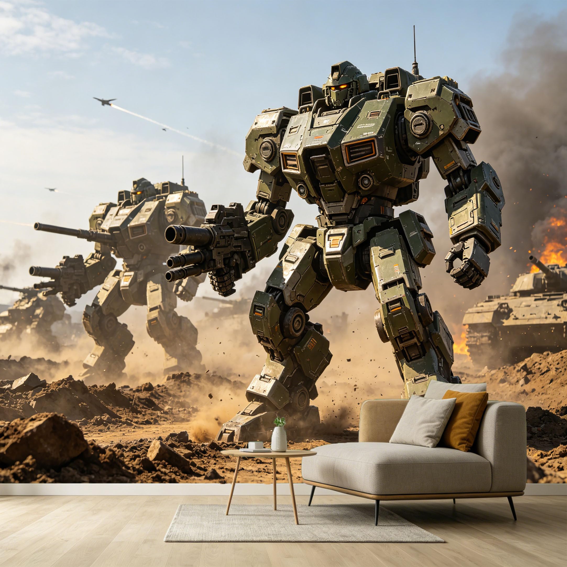 Custom Size Wall Murals Mecha Robot Industrial Modern 3D Trompe L'Oeil Combat Battlefield SelfAdhesive Wall Fabric Removable Large Wallpaper for Photo Living Room