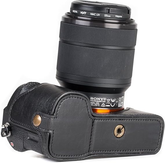 MegaGear Sony Alpha A7S II, A7R II, A7 II Ever Ready Leather Camera Half Case and Strap, with Battery Access - Black - MG1123
