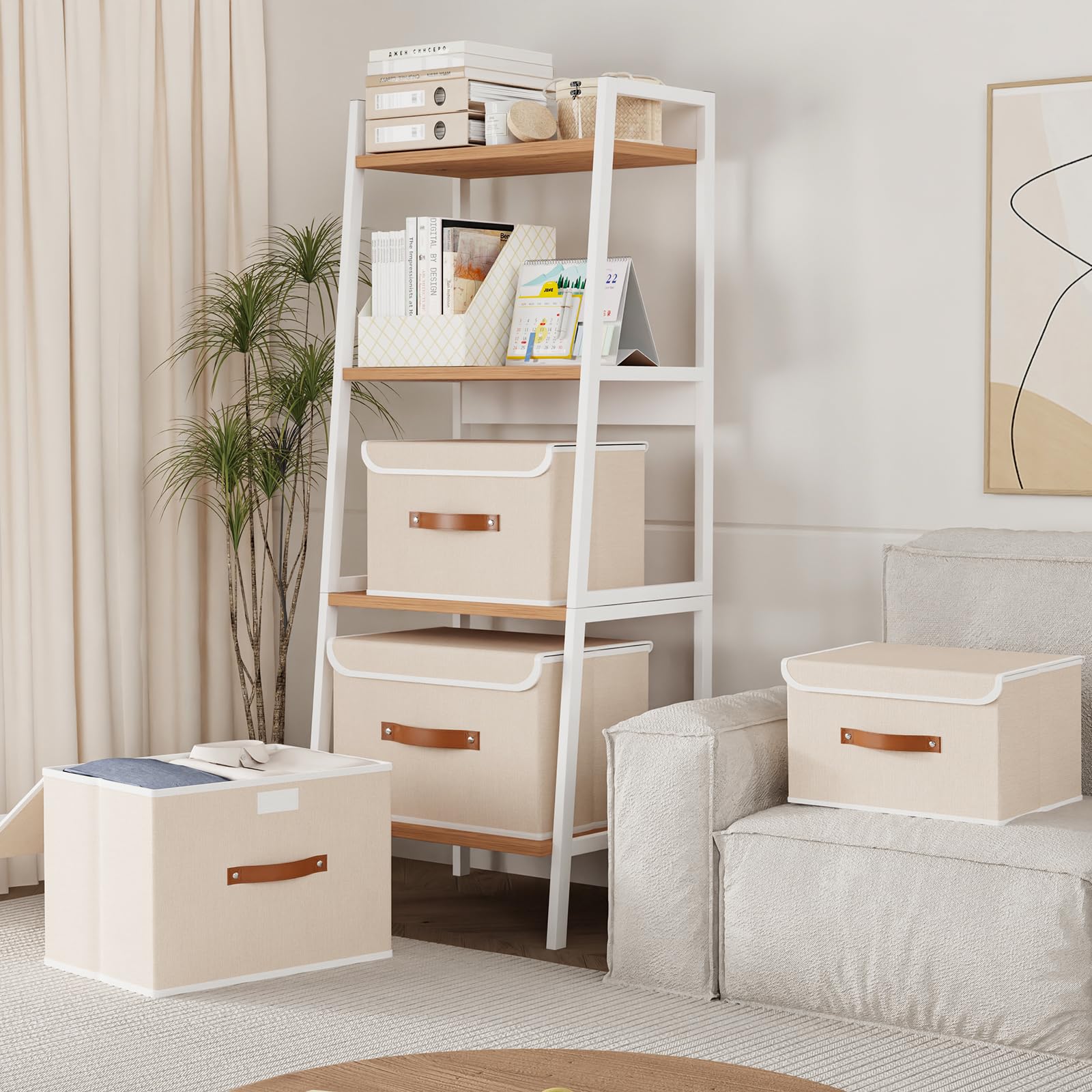 ENUMAIL 3 stuks Opbergdoos met deksel groot, dozen opbergen, opvouwbare ordeningsboxen, dozen van vliesstof met handgreep, voor kubusregal, kledingopberging, 38×25×25 cm, grijs en beige ENUMAIL 3 stuks Opbergdoos met deksel groot, dozen opbergen, opvouwbare ordeningsboxen, dozen van vliesstof met handgreep, voor kubusregal, kledingopberging, 38×25×25 cm, grijs en beige