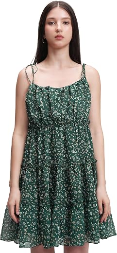 Tokyo Talkies Womens Shoulder Straps Short Dress | Chic & Stylish | Floral Print | Perfect for Parties, Date Nights & Brun...