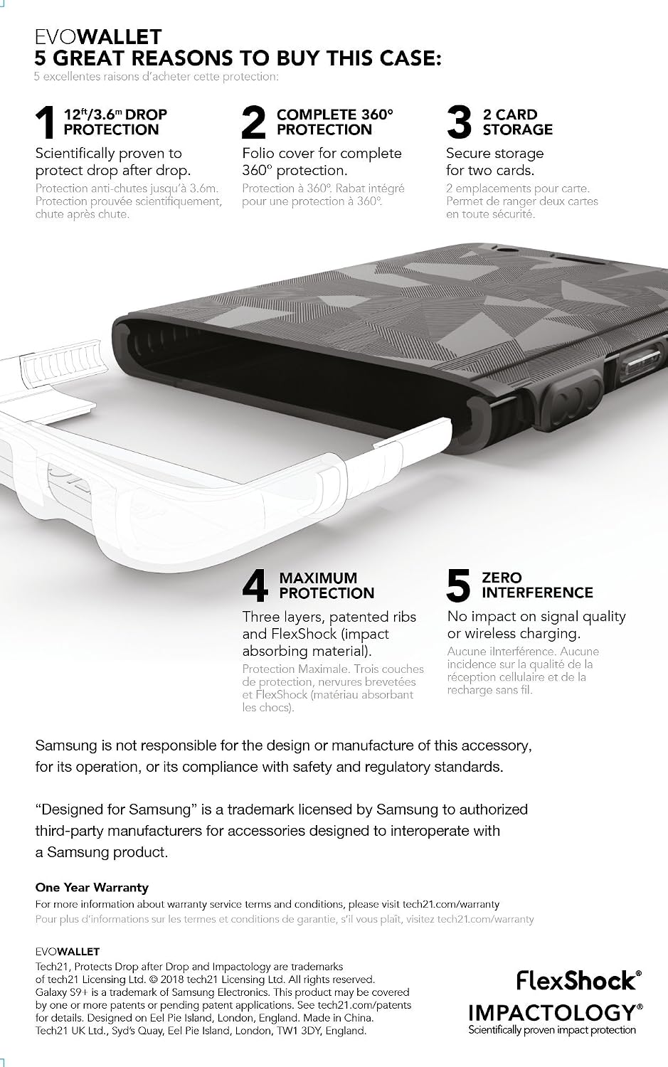 tech21 T21-5842 Evo Wallet Protective Case for Samgsung Galaxy S9+ Black