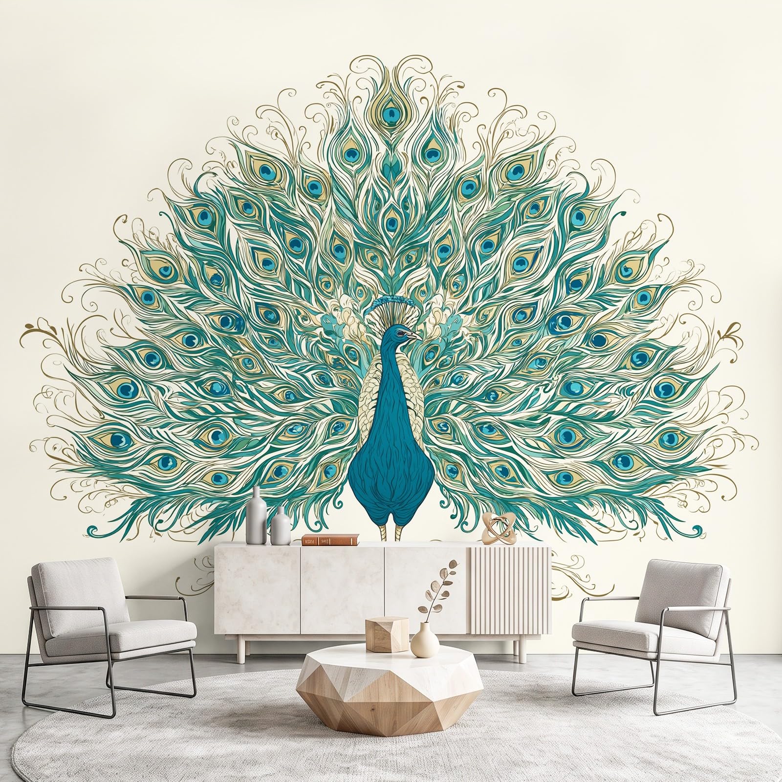 Papel pintado no tejido damasco con motivos vintage de pajaros elegantes
