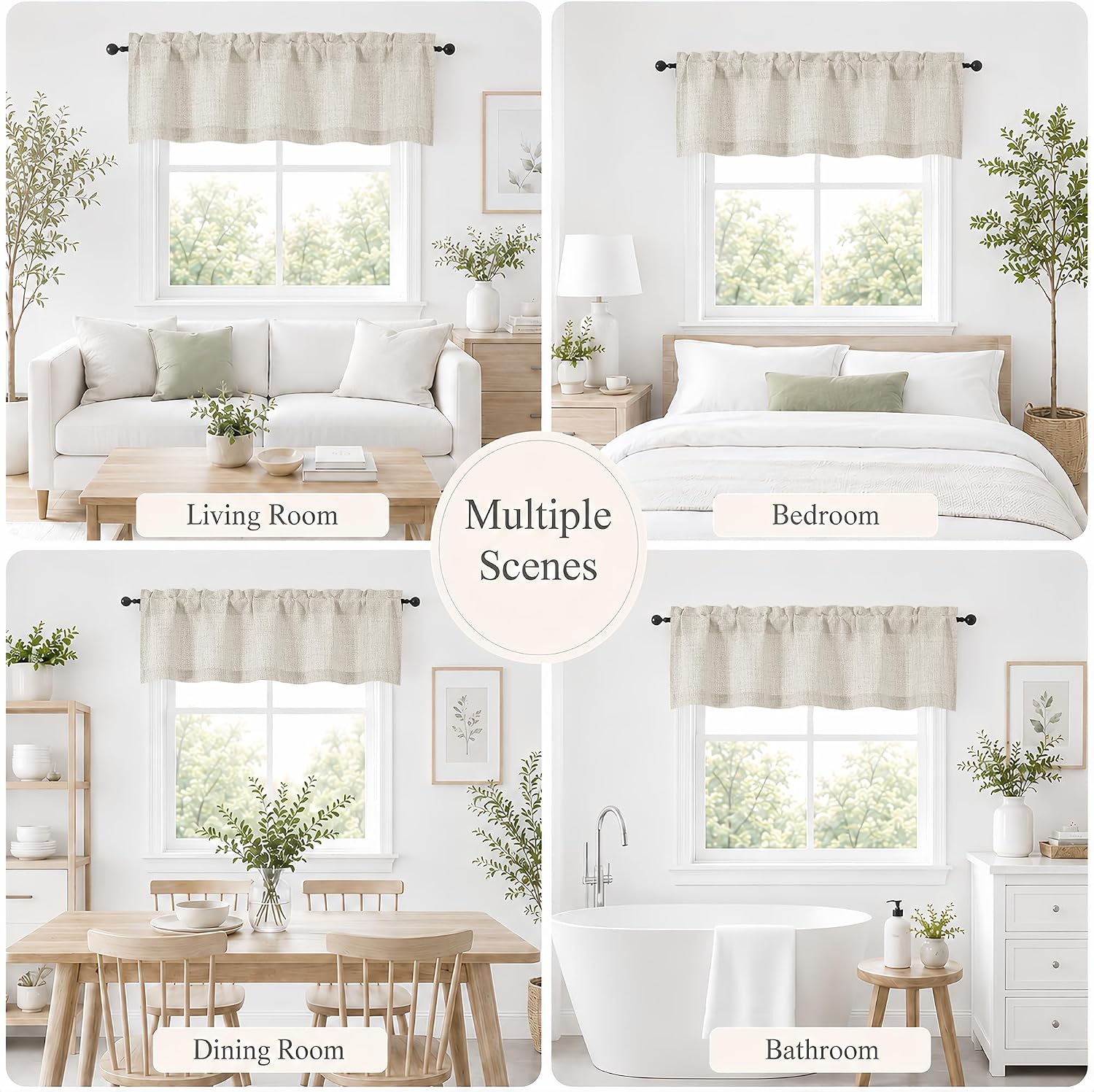 Chyhomenyc Natural Valance for Windows - Light Filtering Faux Linen Textured Small Kitchen Window Curtains Over Sink, Rod Pocket Short Valance for Living Room Bathroom, 52Wx14L Inch, 1 piece