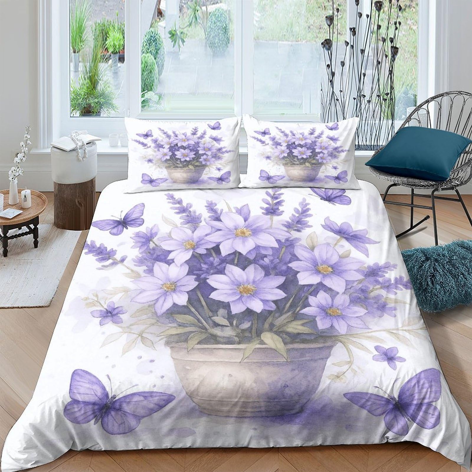 Ctjqhvkz Style-1 3D Printed Purple Daisy Fitted Sheet Microfiber Soft Breathable Butterfly Bed Cover For Bedroom Dorm Mattress Decor Single（135X200cm）
