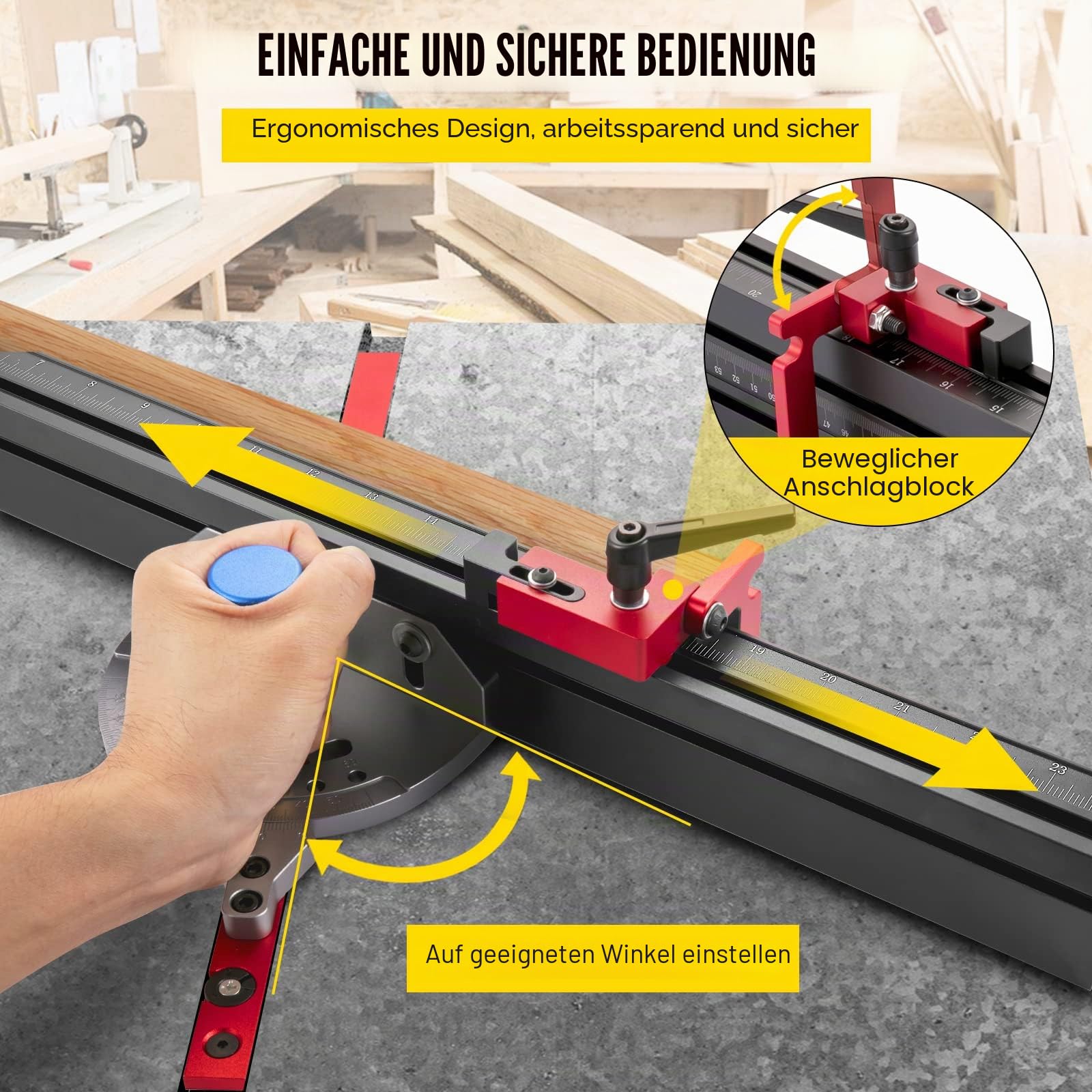VEVOR Gehrungslehre Tischkreissäge 450mm, Miter Gauge Lasermakierung, Winkel 60° verstellbar, Präzision Ablängen, Winkelanschlag Holzverarbeitung Zubehör, Gehrungsanschlag, Aluminiumlegierung, 2,2 kg