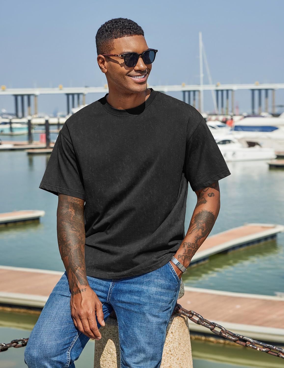 COOFANDY Men's Cotton T-Shirts Oversized Shirt Short Sleeves Streetwear Loose Fit Summer Tee Tops Washed Basic Unisex Shirts - Image 2