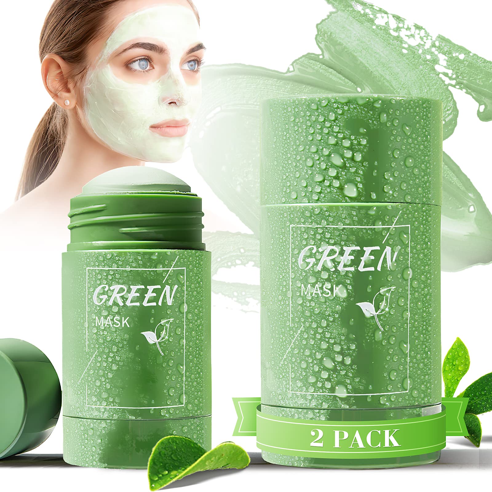 Green Tea Mask Stick Blackhead Remover Facial Mask Clay Mask Purifying Oil Control Clean Solid Mask Moisturizing Acne Deep 2 Count (Pack of 1)