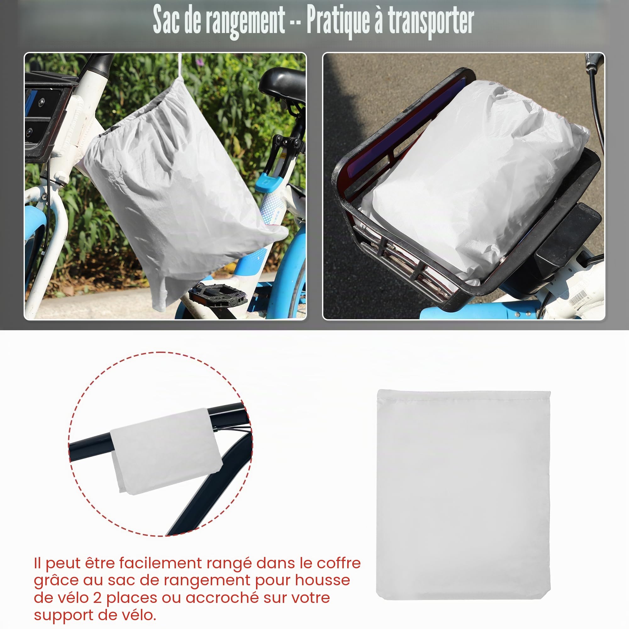 Uxcell Housse de protection pour vélo tandem 2 places, imperméable, tissu Oxford 210D, noir