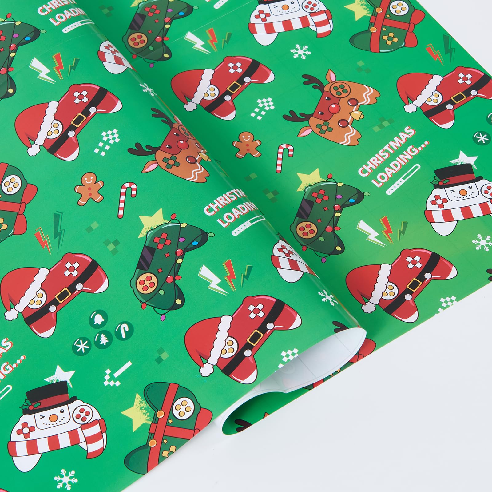 WERNNSAI 6 Sheets Christmas Gaming Wrapping Paper 50 x 70cm Green Gift Wrap