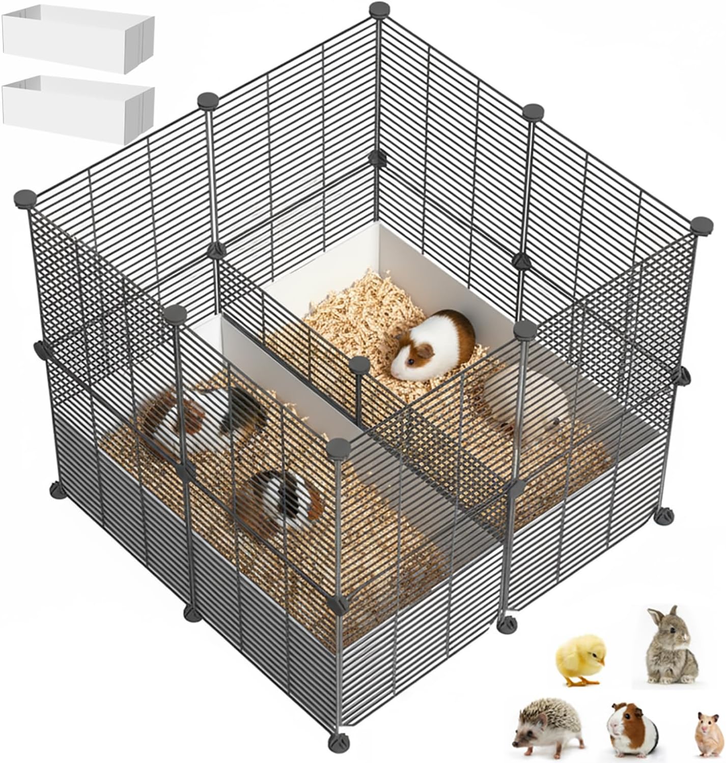 18 Planels Guinea Pig Cages with Bite-Proof & Waterproof Liner, Divided DIY Small Animal Playpen - Metal Dense Grid Indoor Outdoor Portable Metal Wire Yard Fence 18 Panels with Lining