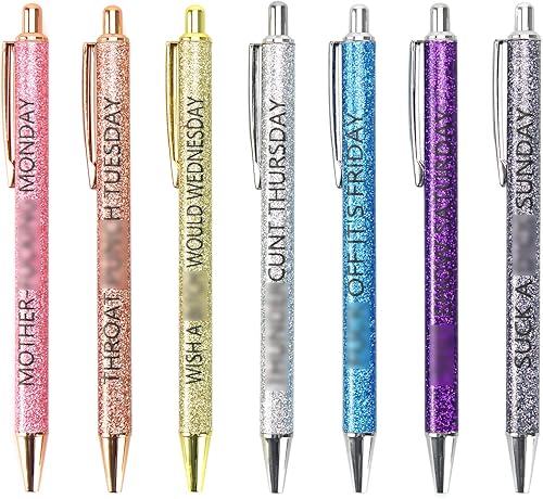 QPEY 7 bolígrafos sarcásticos, juego de bolígrafos diarios de palabras juradas, divertidos bolígrafos para adultos, tinta negra de 0.039 pulgadas, 7