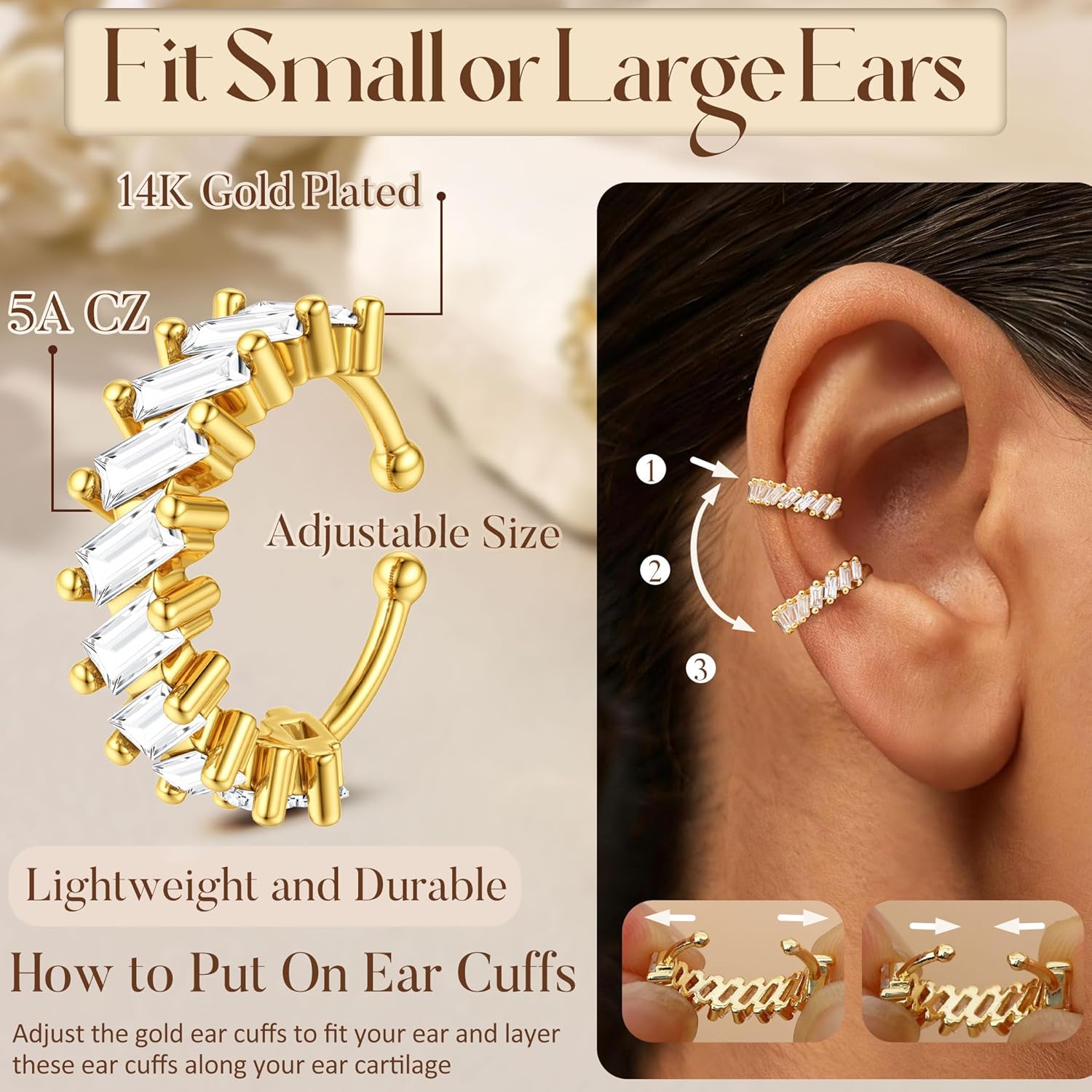 Florideco 4Pcs Ear Cuffs Non-Piercing for Women Dainty 14K Gold Plated Clip On Cartilage Earrings Hypoallergenic Huggie Hoop Cuffs Fake Earings for Non Pierced Ears - Image 6