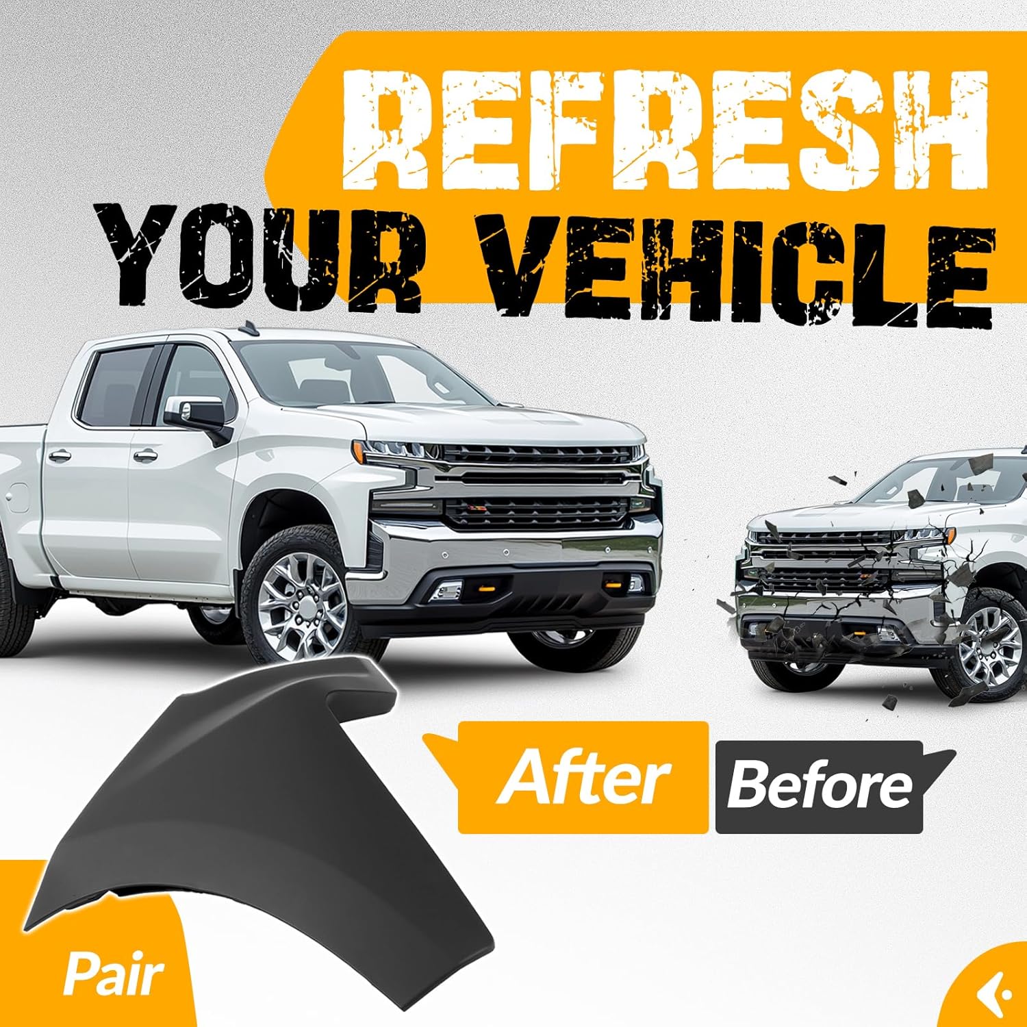 KUAFU Front Bumper End Cap Extension Left&Right Side Compatible with 2019-2022 Chevy Silverado 1500 Replacement for 84658017 84658018 GM1016110 GM1017110 Plastic Matte Black Painted