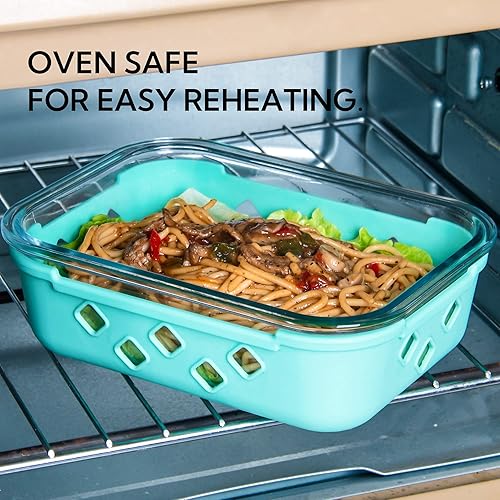 Miniatura 4 de YARYOUNG 10 Pack Glass Meal Prep Containers with Removable Silicone Sleeves,Food Storage Container Set with Airtight Lids (34oz+12oz)