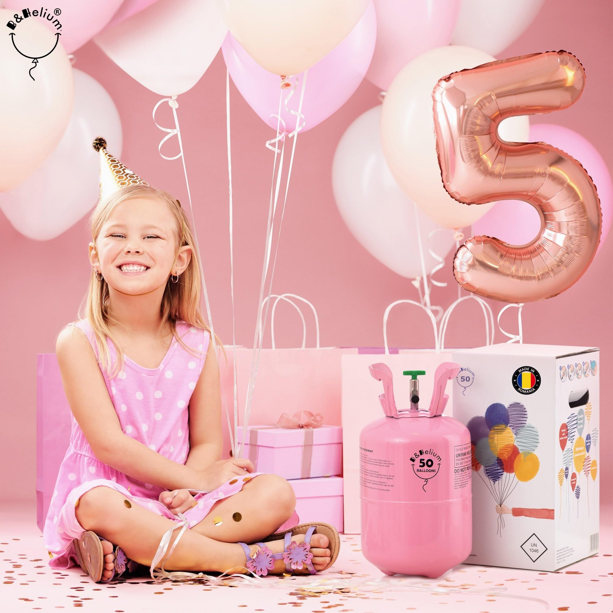 Bouteille d'hélium, 50 ballons, rose B&Helium