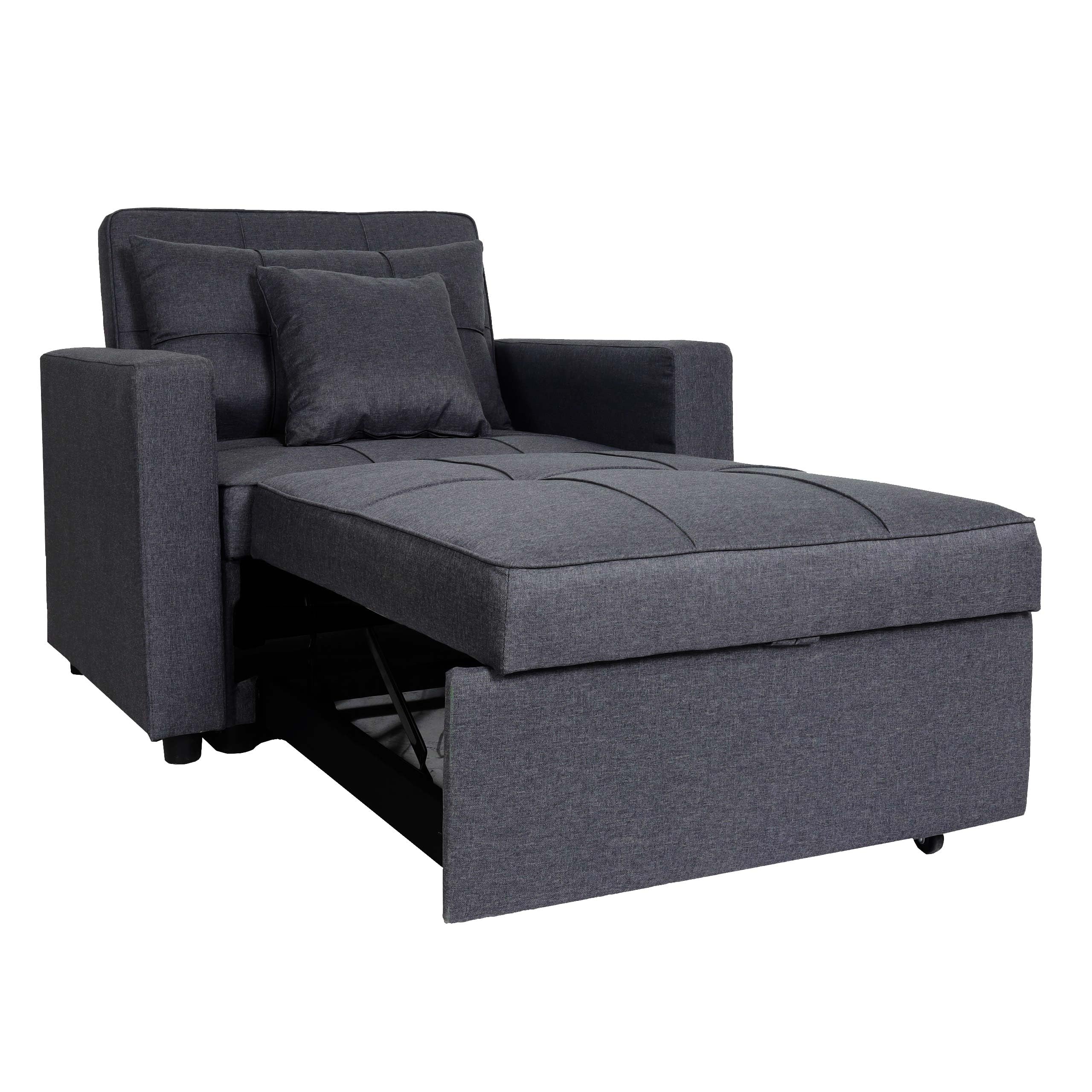Mendler Fotel do spania HWC-L90AM, składany fotel z funkcją spania, łóżko dla gości, fotel relaksacyjny, powierzchnia do leżenia 197 x 103 cm, materiał/tkanina – ciemnoszary