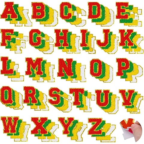 104 Pcs Red Green Christmas Patches Chenille Letter Patches Embroidered Stick on Pa...