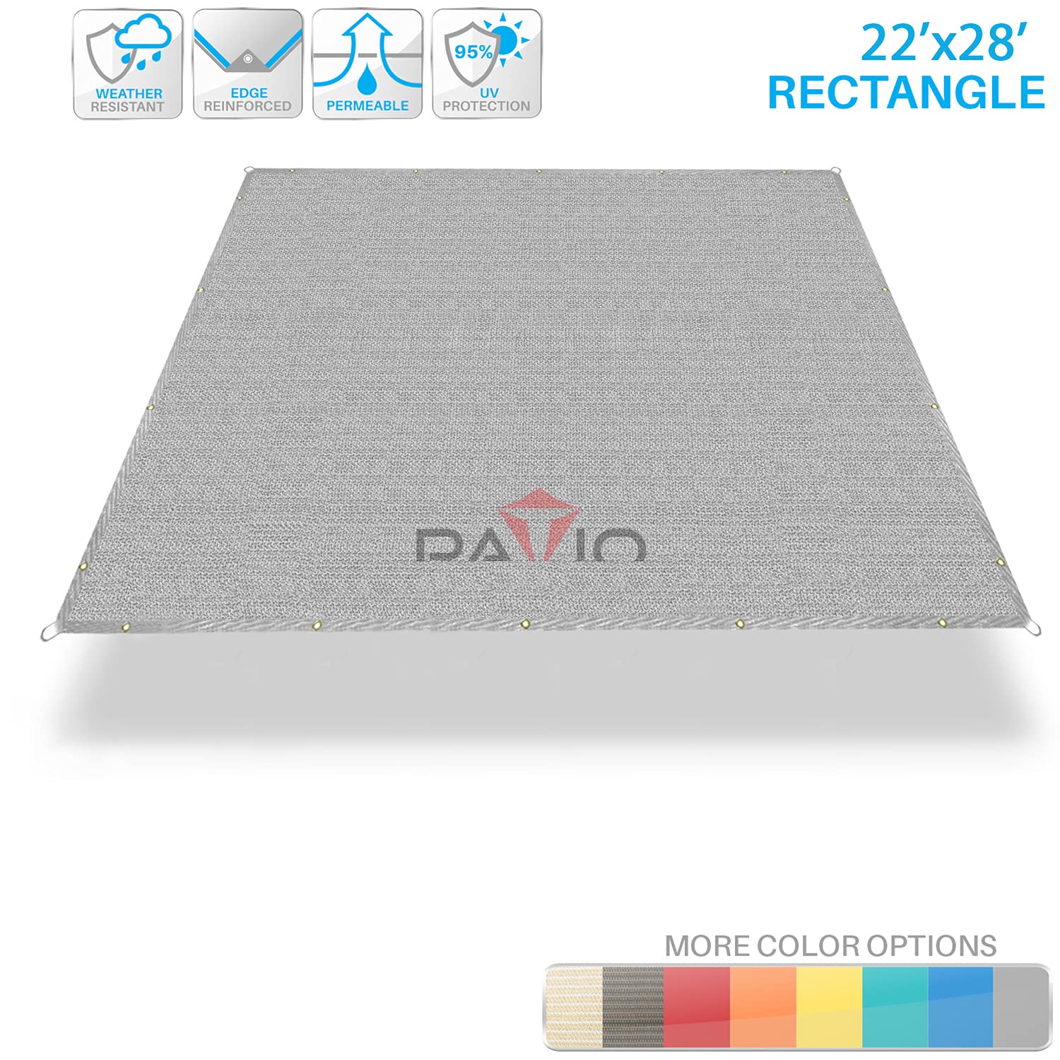 Patio Paradise 22'x28' Sun Shade Sail Straight Edge, Rectangle Shade Canopy 240GSM Shade Cloth with Grommets Pergola Cover Replacement for Outdoor Backyard Garden, Customize, Light Gray