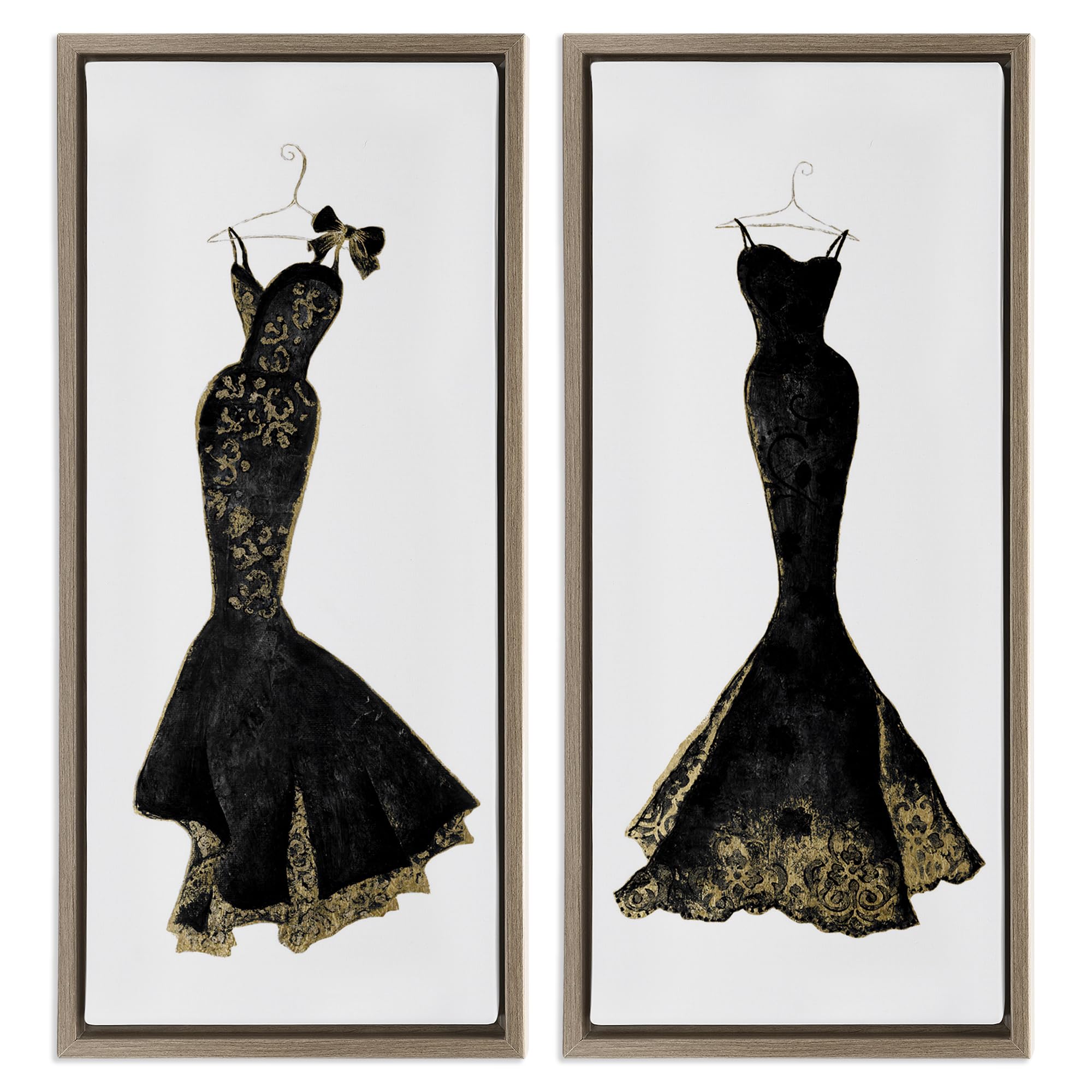Gilded Black Evening Gowns Glam, 10 x 24 Inch Canvas in Floater Frame Set