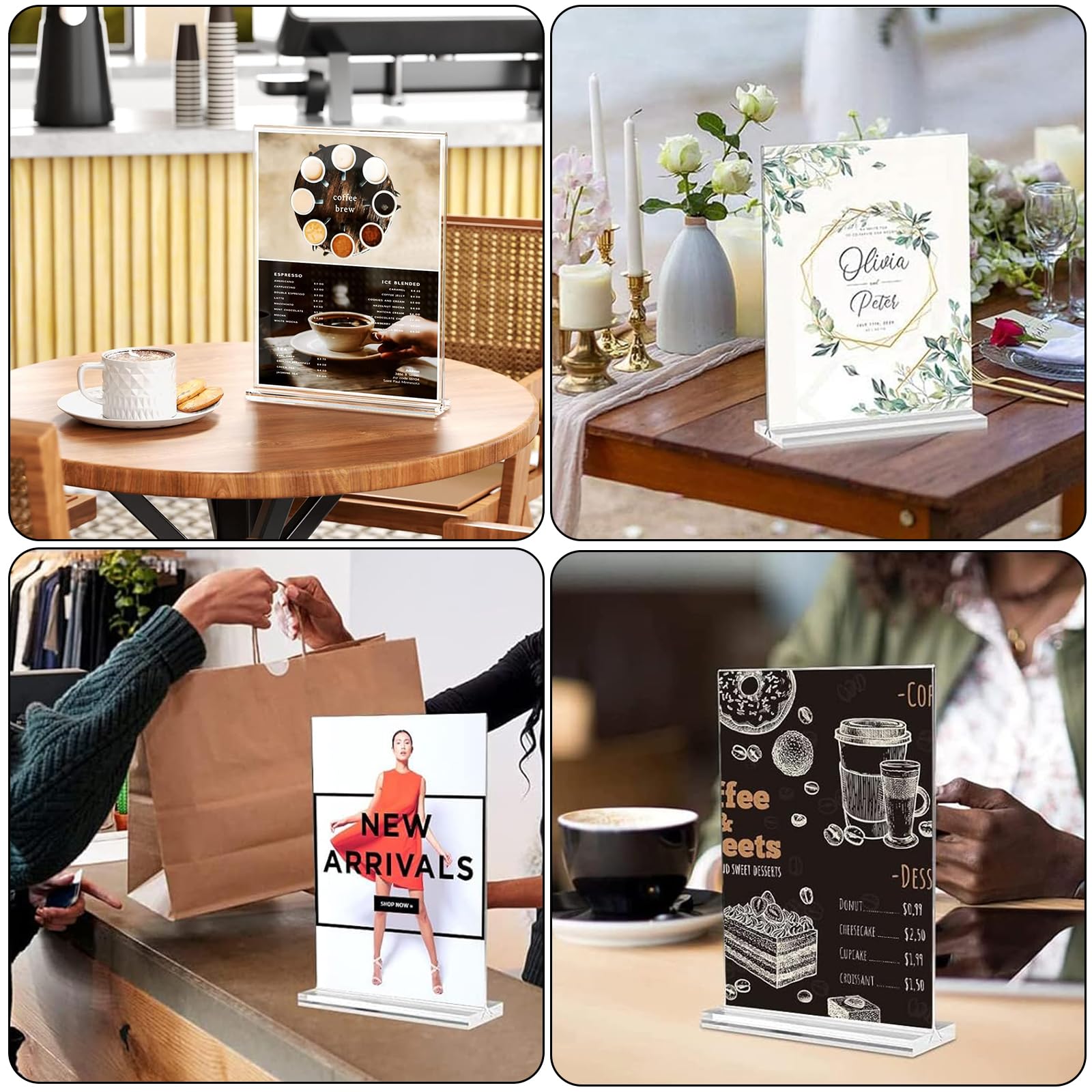 Akrylowy stojak, 4 sztuki akrylowych stojaków stołowych, A5, akrylowy uchwyt na tabliczkę, dwustronny uchwyt menu, na prospekty, karty menu, reklamy, ramki na zdjęcia