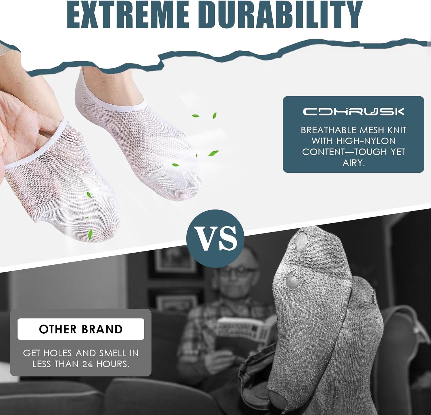 10 Pairs Black and White Nylon No Show Womens & Man, Ideal, Breathable Fit invisible liner no slip low cut socks - Image 6