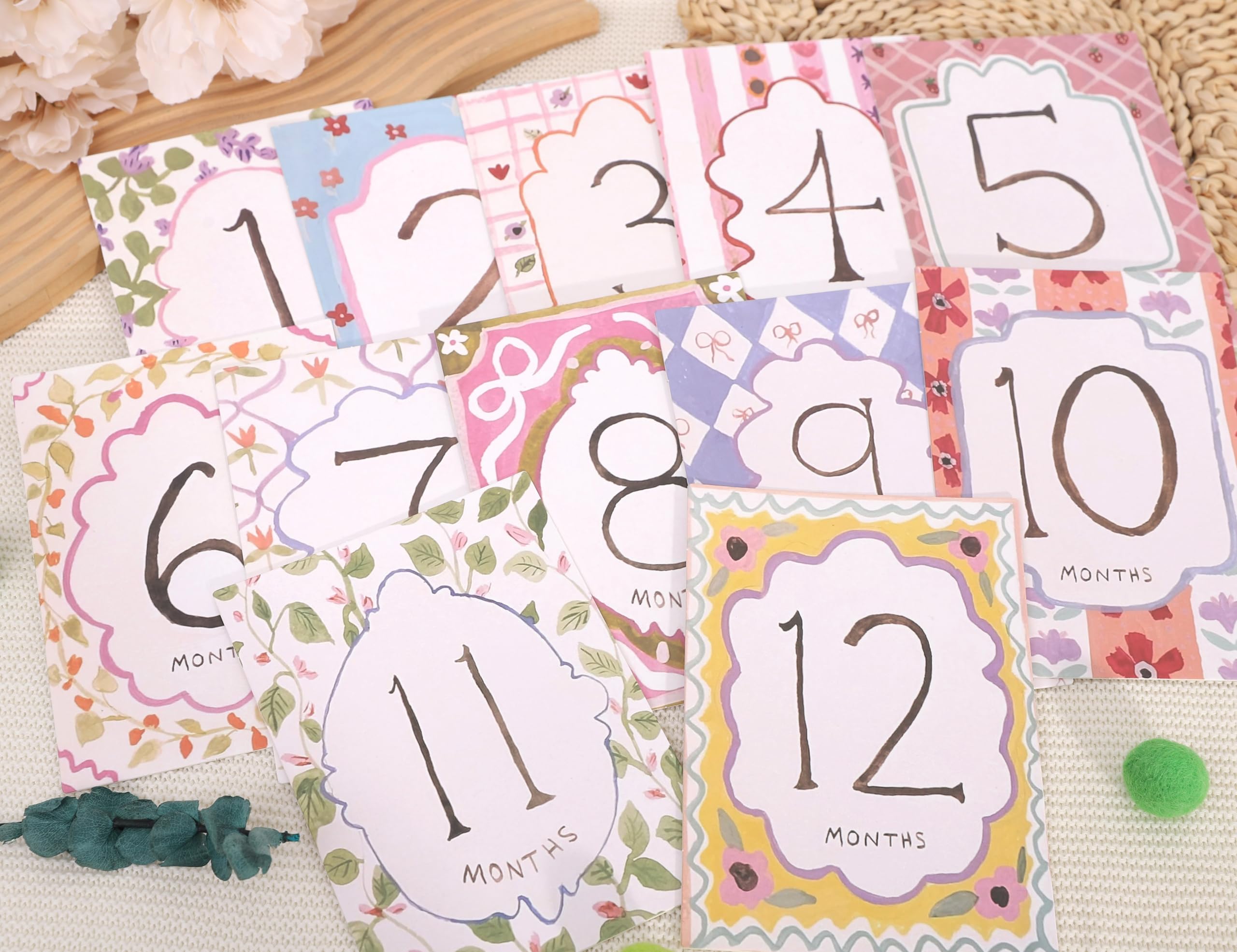 Tarjetas mensuales de hitos para bebé niño/niña, tarjetas de primer día festivo, tarjetas de hitos fotográficos del primer año, accesorios para fotos de recién nacidos (tarjetas-2)