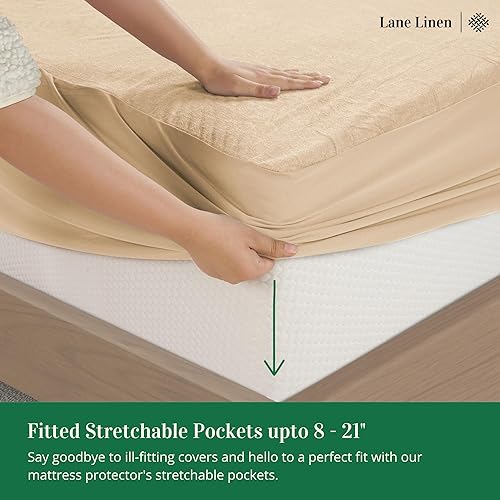 Miniatura 5 de Lane Linen Protector de colchón impermeable de tamaño matrimonial (juego de 2)  Protector de colchón de rizo matrimonial  Protector de colchón