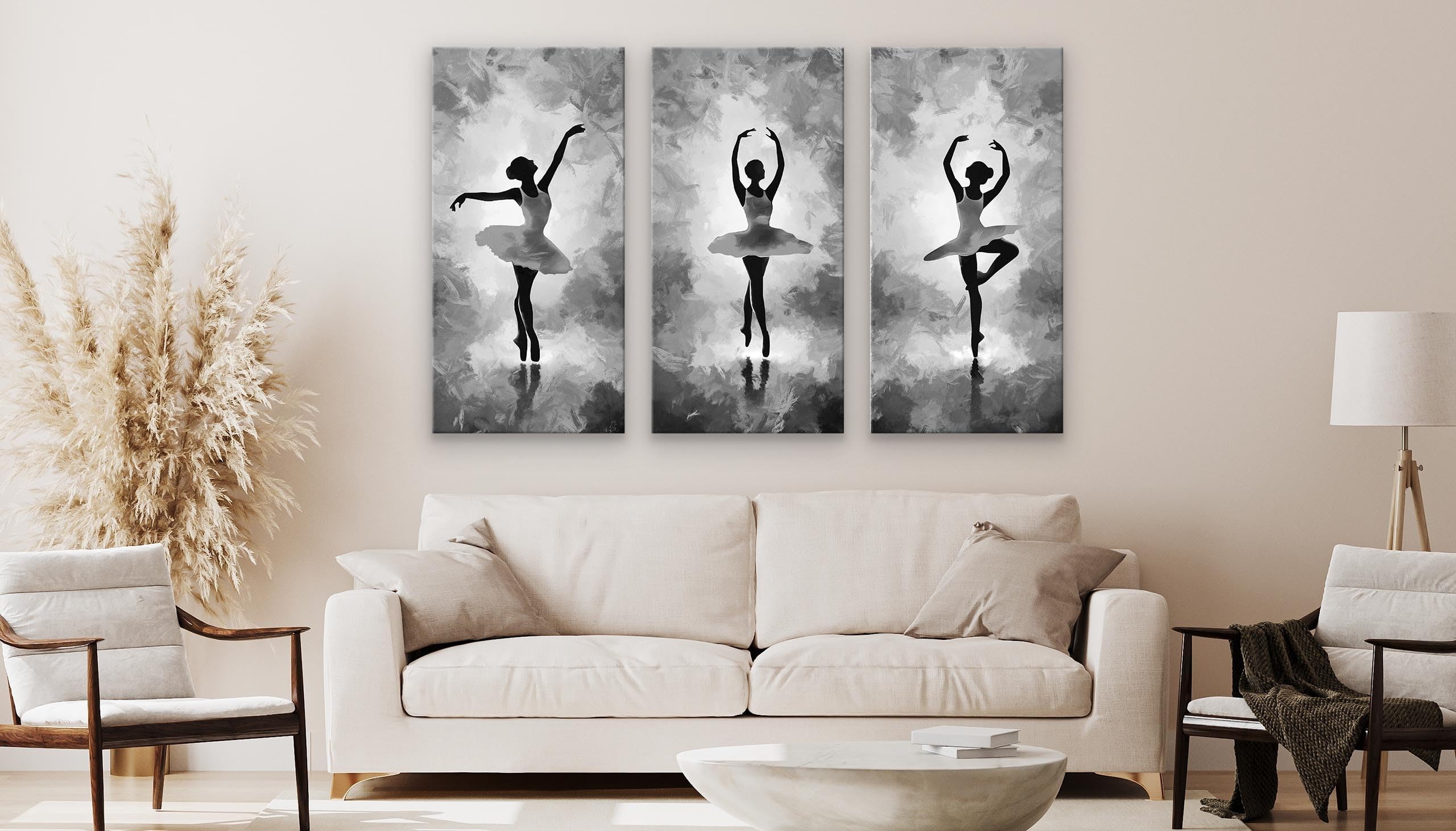 Muralo - Set di quadri da parete – Set di immagini su tela pronta da appendere, per soggiorno, camera da letto, decorazione moderna da parete, ballerina, donna, danza, 3 immagini 40 x 80 cm