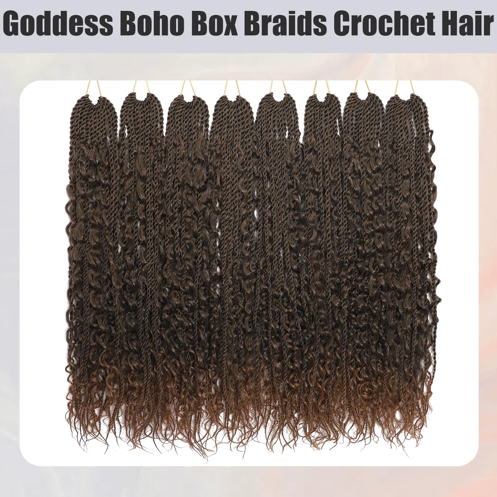 BLTYXT Goddess Boho Box Braids Crochet hair 18 Inch 8 Packs Pre Looped Water Wave Crochet Hair for Women Hair Extension (T30 - Image 4