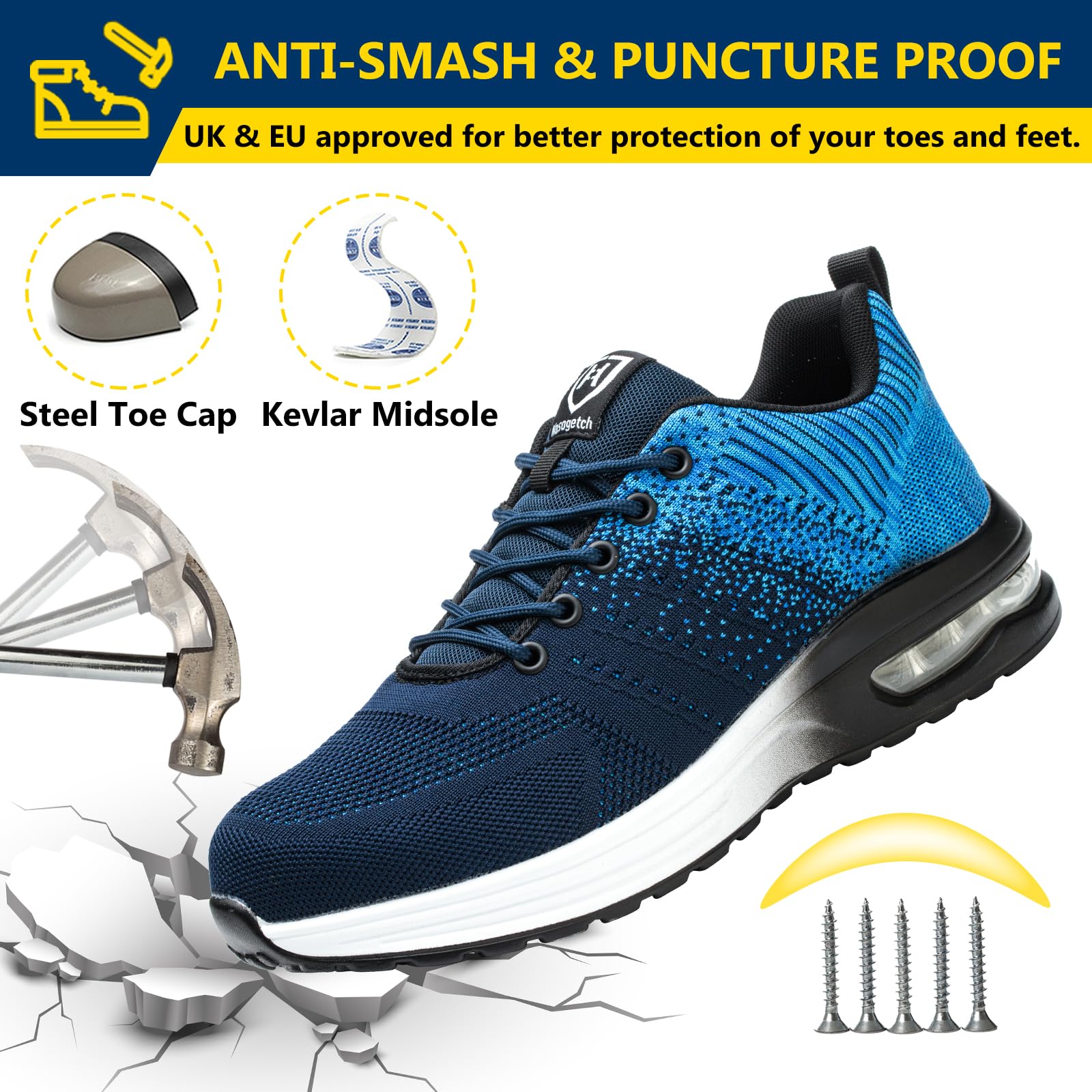 Baofular Scarpe Antinfortunistiche Uomo Donna Leggere Scarpe da Lavoro Comode Scarpe Sicurezza Antiscivolo Traspiranti