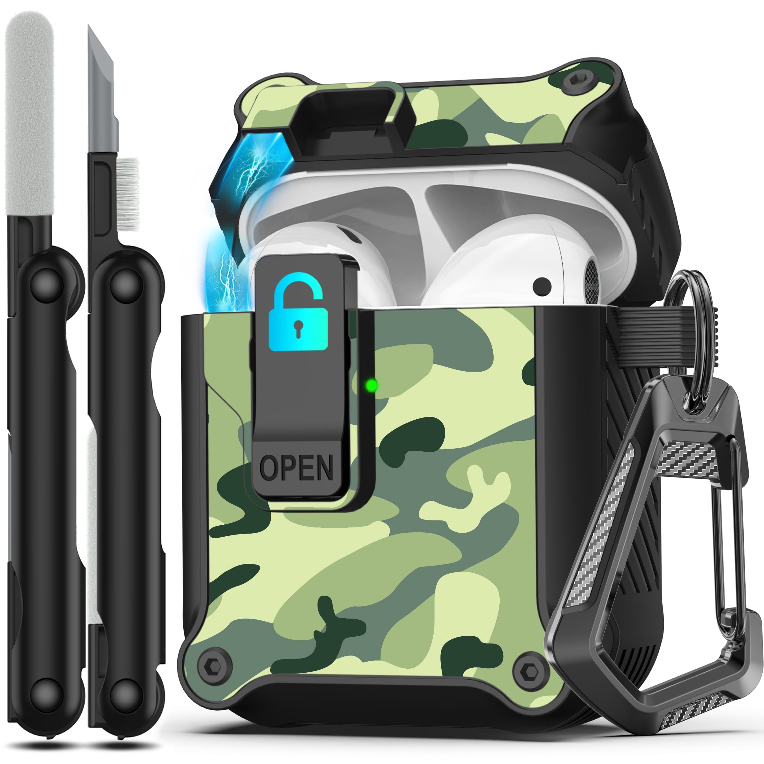 RFUNGUANGO - Funda para AirPods Pro 3 con Cierre y Kit de Limpieza, Transparente, rígida, para Videojuegos, con Soporte para teléfono Integrado, antigolpes （Naranja） — view 56
