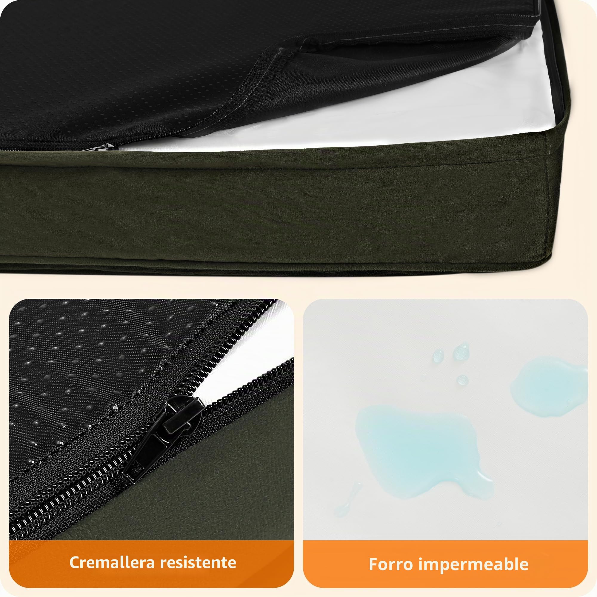HMTOPE Cama ortopédica para perros de 10 cm de grosor, alfombrilla para perros grandes, extraíble y lavable, parte inferior antideslizante, forro interior impermeable, 120 cm, verde oliva
