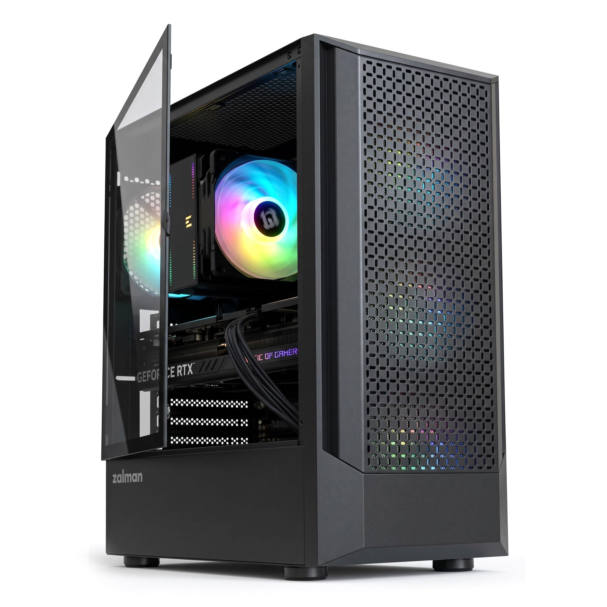 Zalman FIT ATX PC Case, High Airflow, 4 x 120mm ARGB Ventole preinstallate, Pannello laterale in vetro temperato, USB 3.0, Compact Mid-Tower Gaming Computer Case, Nero