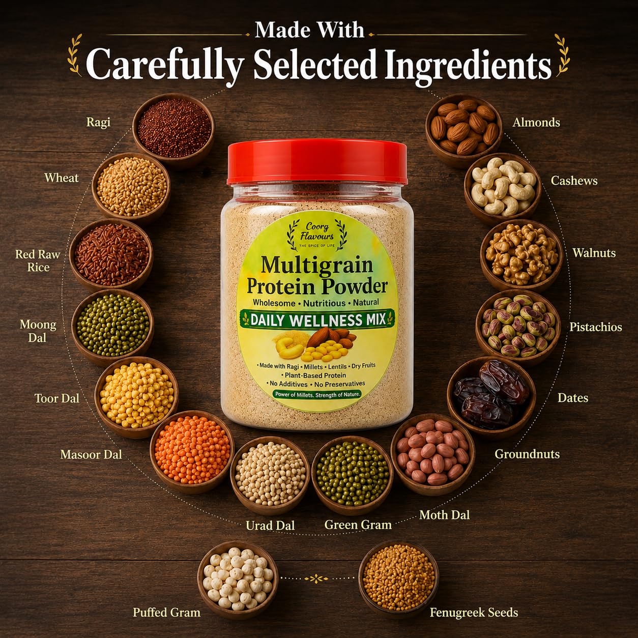 COORG FLAVOURS Multigrain Protein Powder 250g | Premium Blend of Dal, Millet, Nuts & Dry Fruits | High Fiber & Protein Health Mix | Natural Daily Nutrition Drink | No Preservative — Amazon image 5