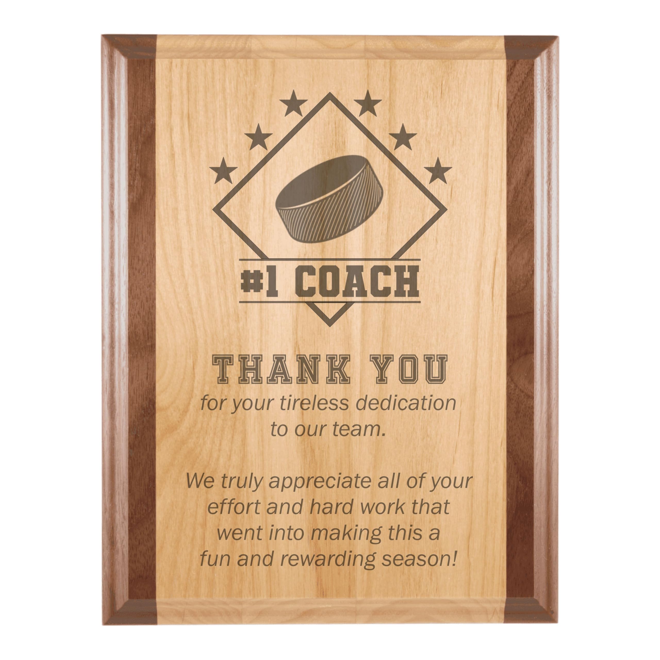 Sports Gifts Hockey Coach Thank You Gift Ideas from Players Team for End of Season Engraved Wood Plaque Wall Decor (9x12 Walnut Trime
