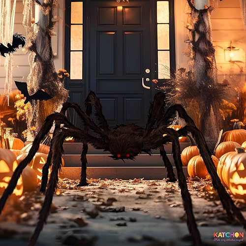 Miniatura 8 de KatchOn, Decoraciones de Halloween para patio, araña peluda negra, 79 pulgadas, decoraciones de Halloween al aire libre, araña aterradora falsa y
