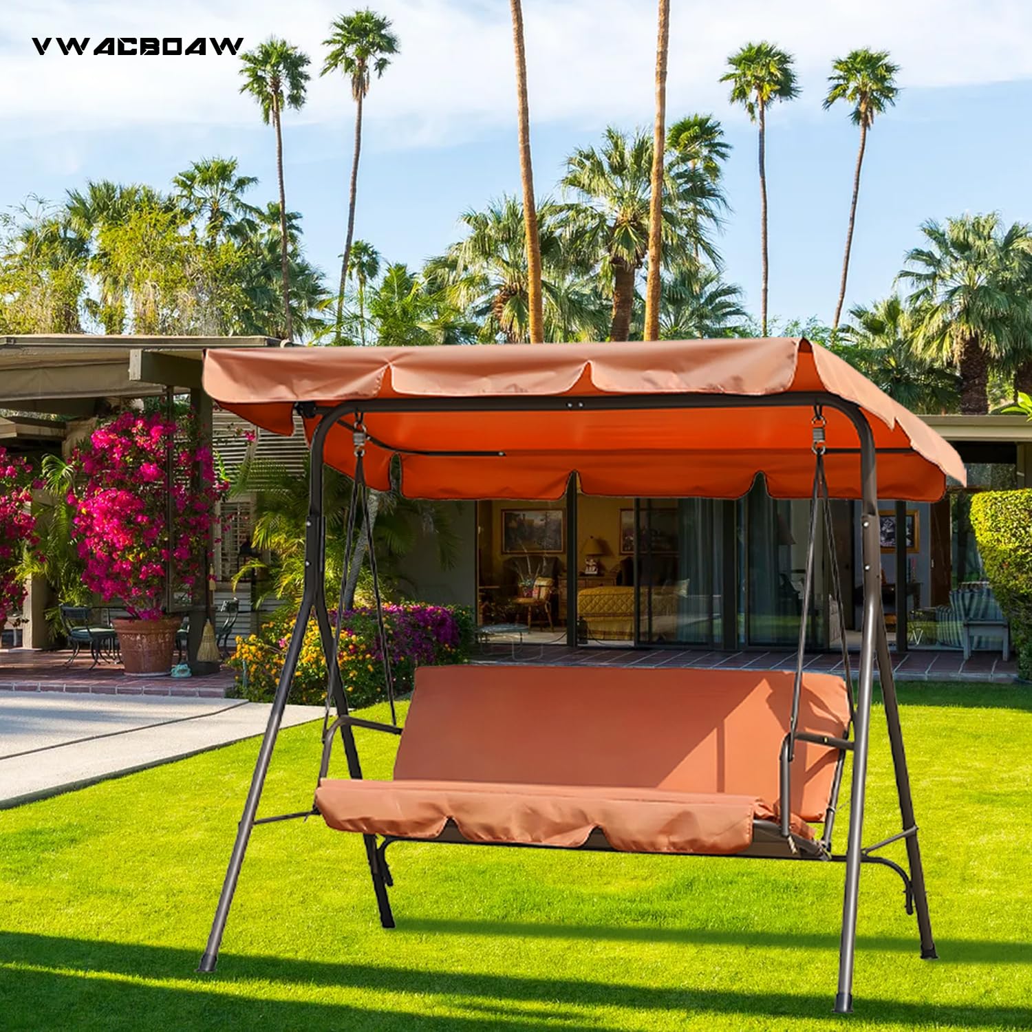 Hollywoodschaukel Dachbezug, Ersatzdach Hollywoodschaukel für 210 x 145cm Gestell, Wasserdicht, Winddicht, Polyestertuch, Anti-UV (Orange, Flachmaß 250 x 190cm)