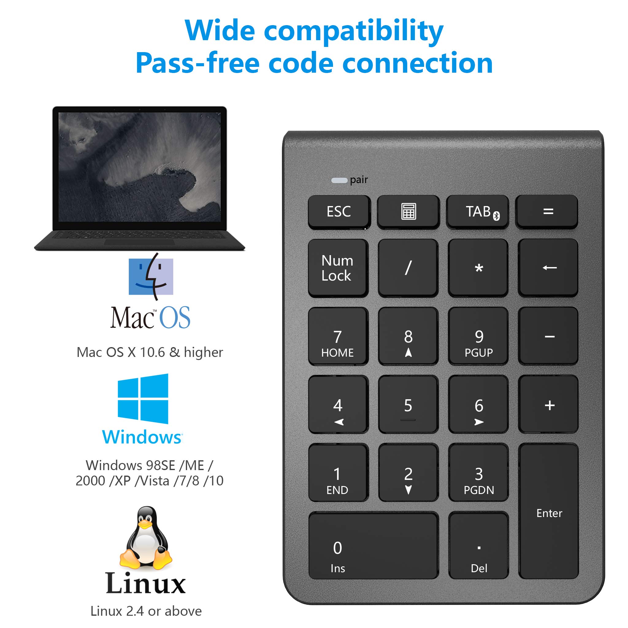 CATECK numérico inalámbrico Bluetooth,Teclado numérico 22 Teclas Bluetooth de tecladopara Data Entry de Contabilidad PC/Notebook/de Escritorio/Tableta