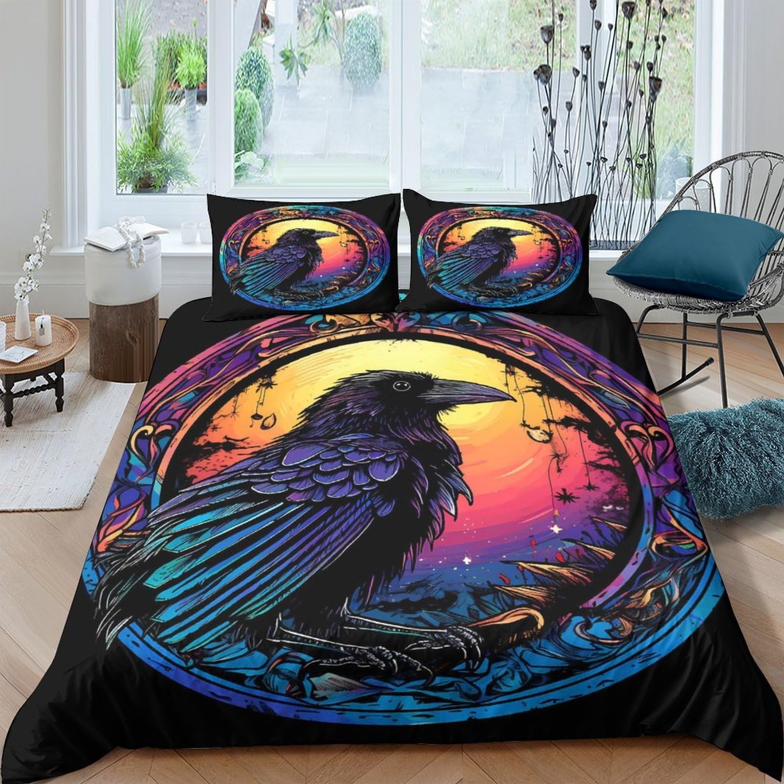 Ctjqhvkz Style-5 3D Printed Sunset Raven Fitted Sheet Microfiber Soft Breathable Abstract Bird Mattress Cover For Bedroom Dorm Decor Single（135X200cm）