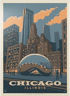 MyPuzzle Chicago, IL: Magic Bean, Vintage Poster - Premium 1000 Piece Jigsaw Puzzle for Adults