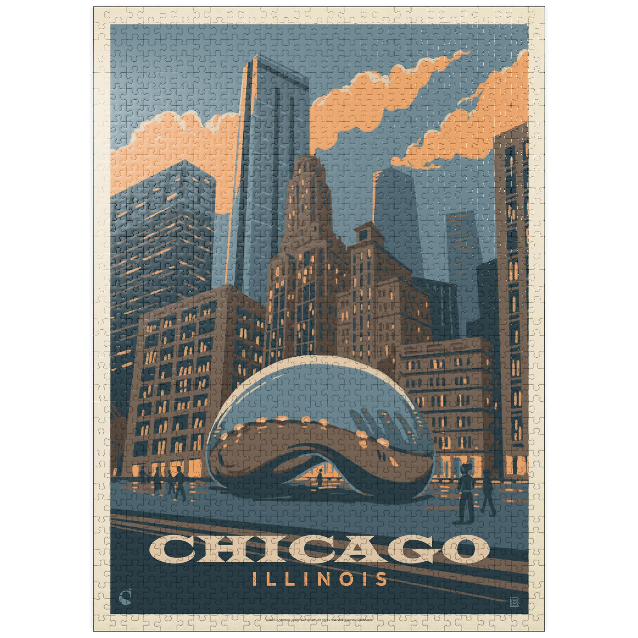 MyPuzzle Chicago, IL: Magic Bean, Vintage Poster - Premium 1000 Piece Jigsaw Puzzle for Adults